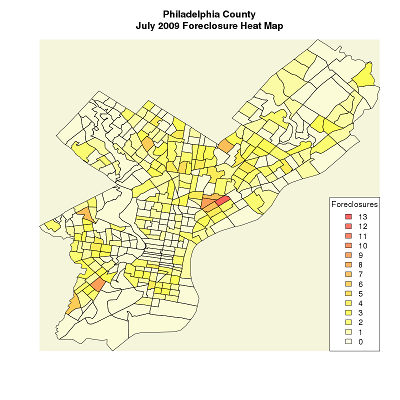 [Philadelphia County July 2009 Foreclosure Heat Map]